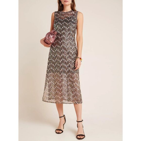 Anthropologie Corey Lynn Calter Sequined Swing Midi Maxi Dress NYE Wedding Guest - Picture 1 of 10